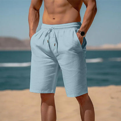 Lightweight Cotton-Linen Beach Shorts - Drawstring Summer Shorts