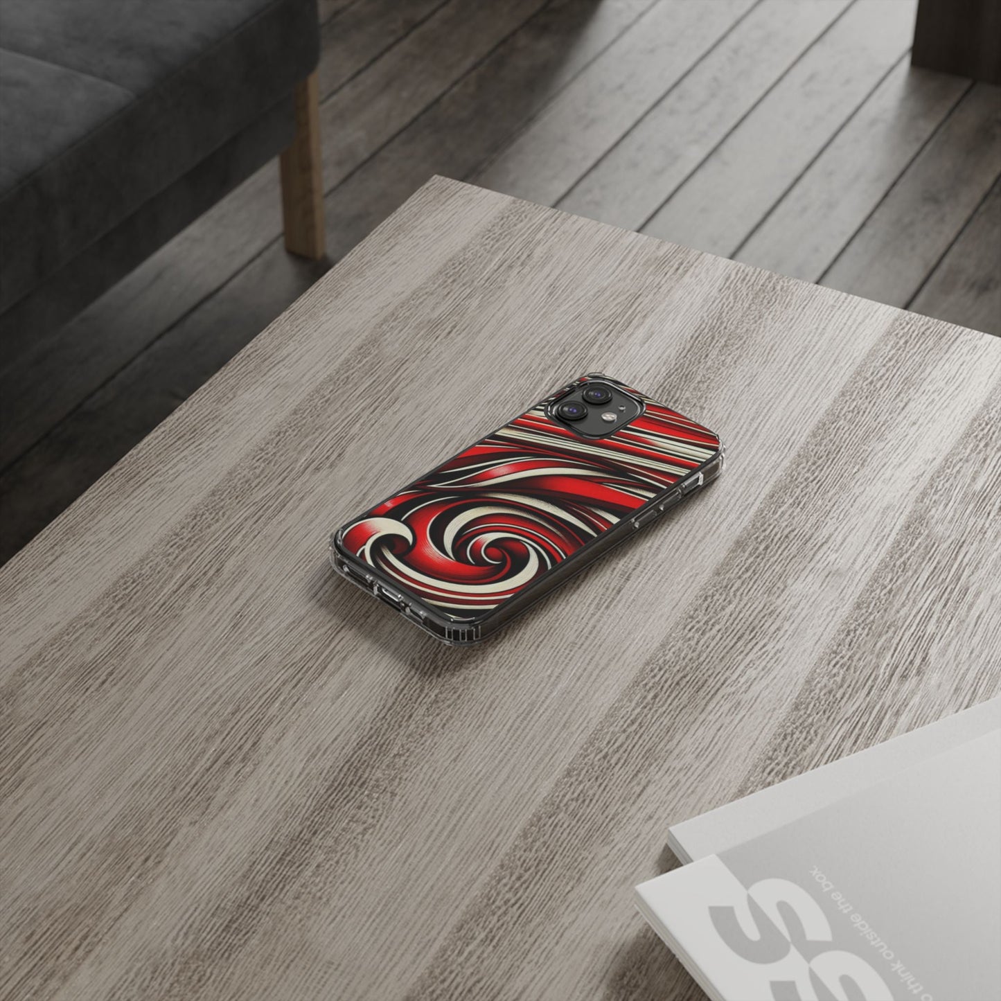 Red & White Swirl Abstract Clear Phone Case