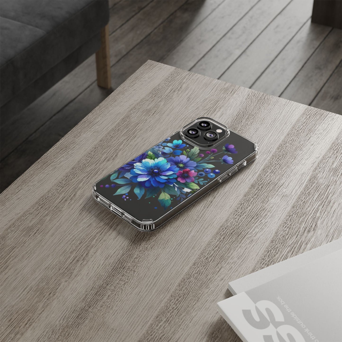 Vibrant Blue Floral Clear Phone Case