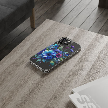 Vibrant Blue Floral Clear Phone Case