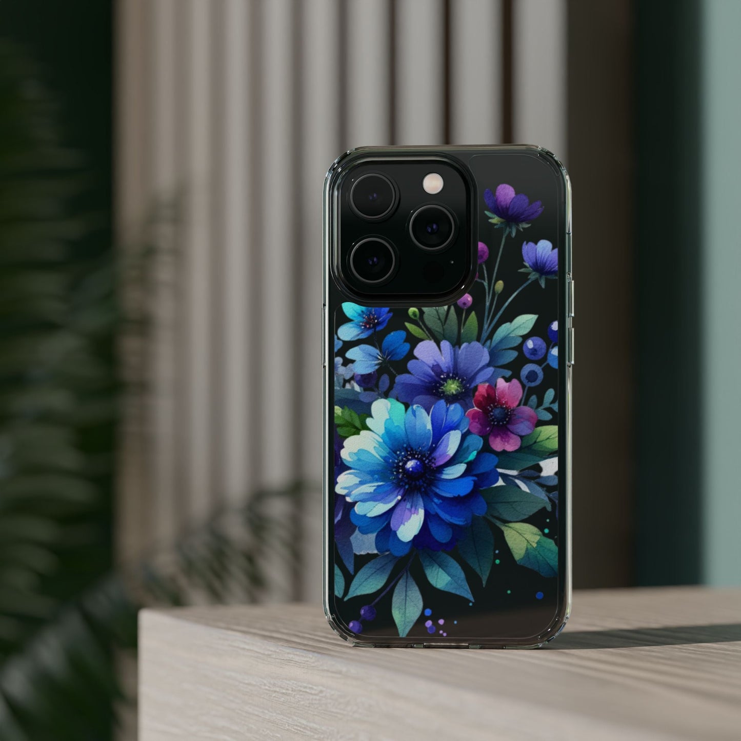 Vibrant Blue Floral Clear Phone Case