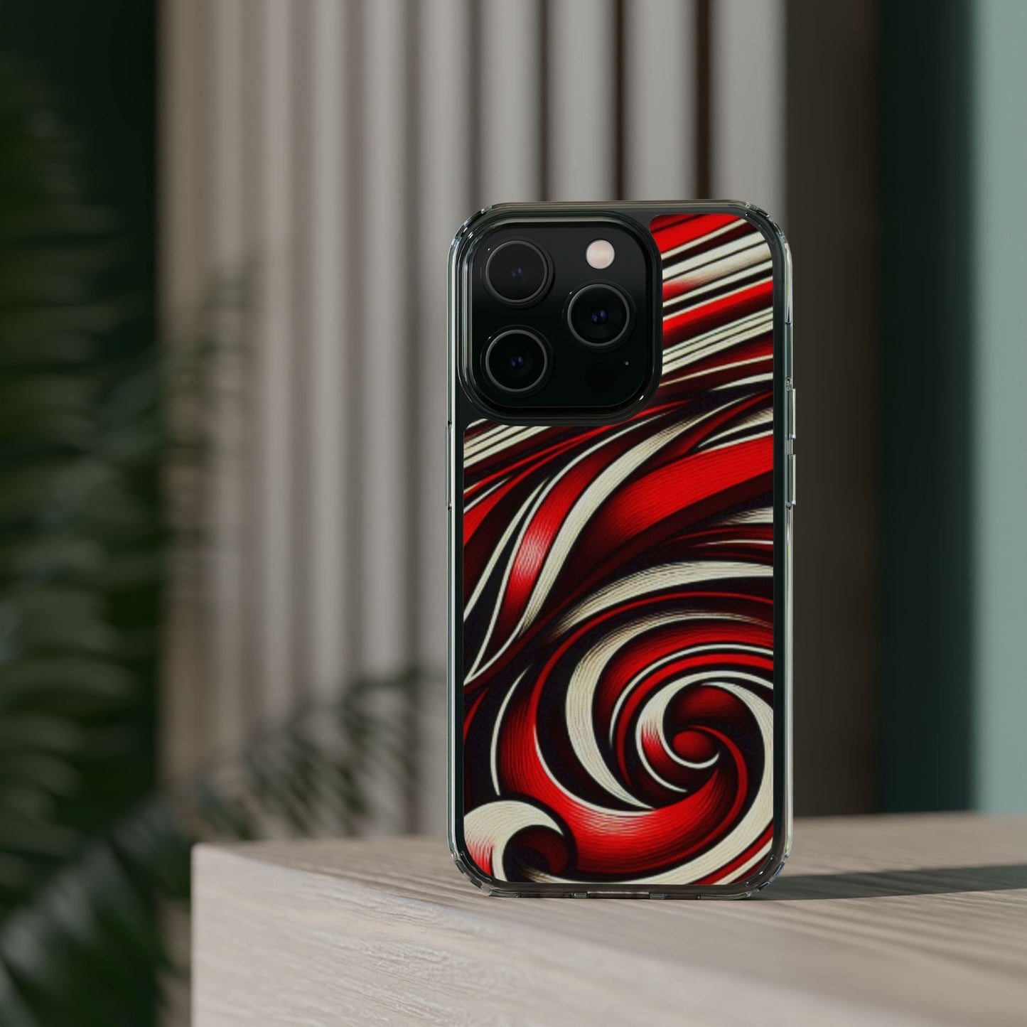 Red & White Swirl Abstract Clear Phone Case