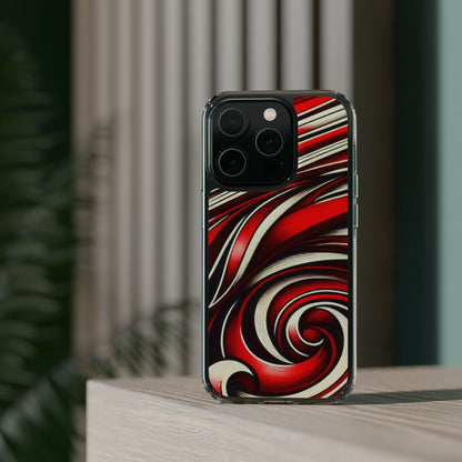 Red & White Swirl Abstract Clear Phone Case