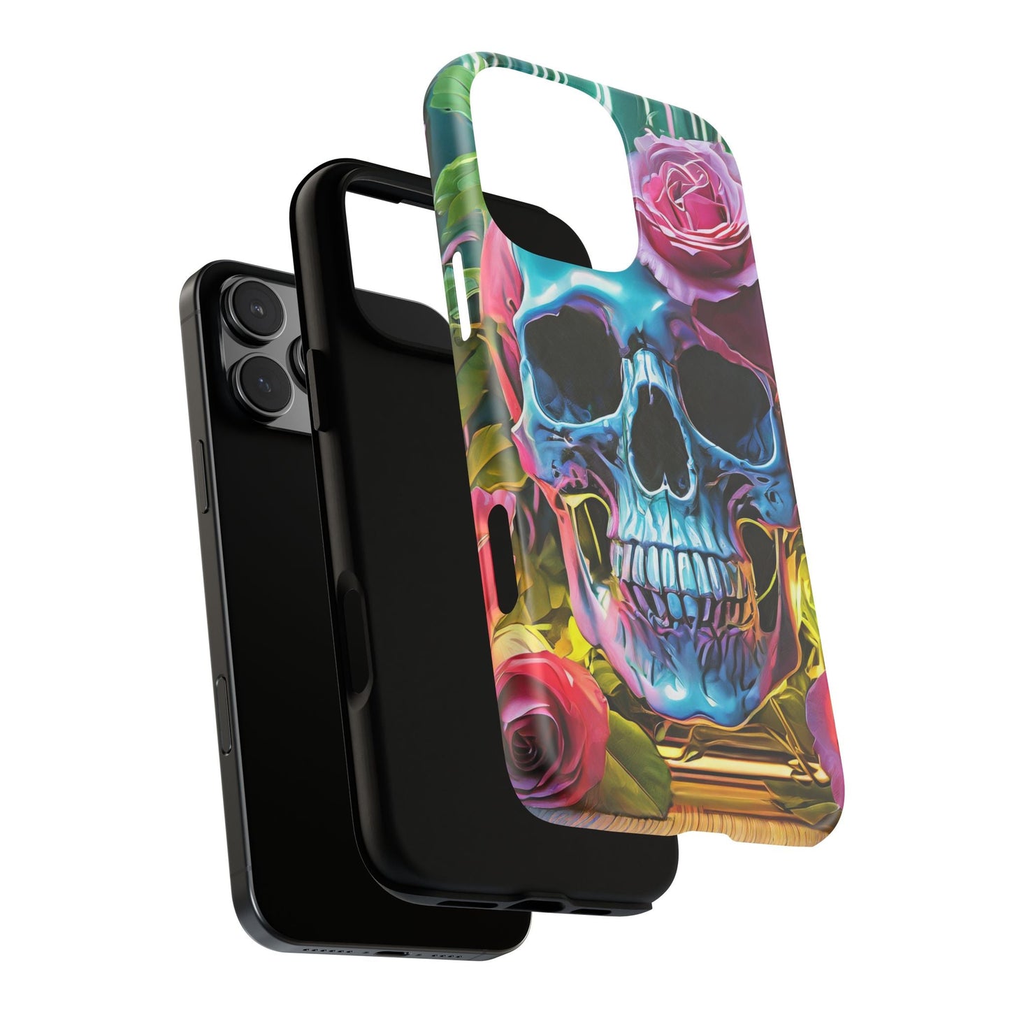 Neon Rose Skull Tough Phone Case