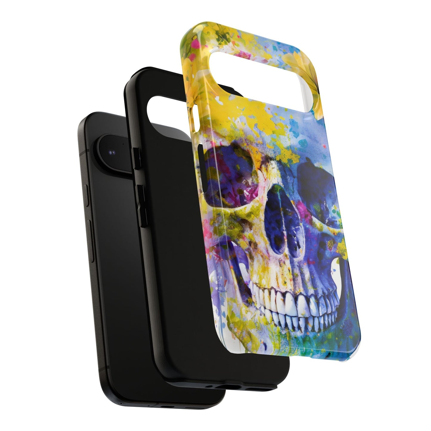 Vibrant Blue Floral Skull Tough Phone Case