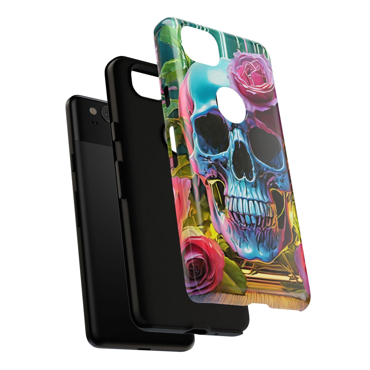 Neon Rose Skull Tough Phone Case