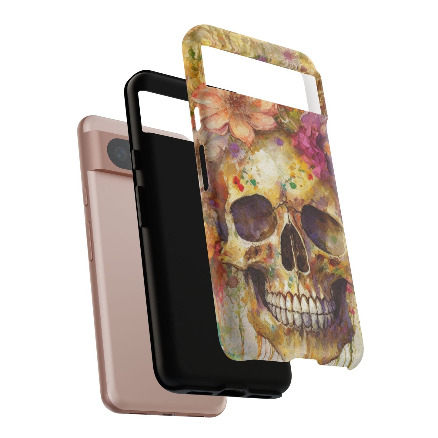 Unique Floral Skull Tough Phone Case