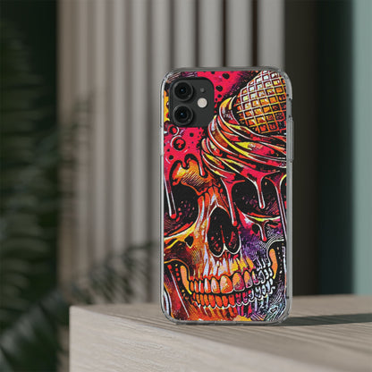 Neon Ice Cream Skull Clear Phone Case