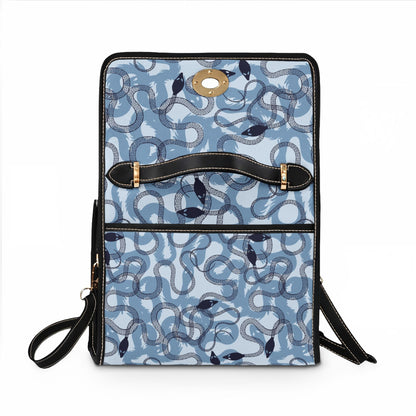 Blue Snake Pattern Fold Over Satchel