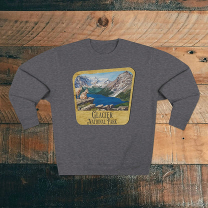 Glacier National Park Unisex Fit Crewneck Sweatshirt Wood Sign Lake View