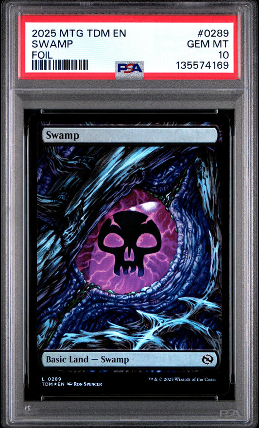 Graded 2025 Magic The Gathering Swamp #0289 Foil Tarkir Dragonstorm Card PSA 10 Gem Mint