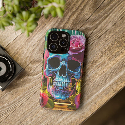 Neon Rose Skull Tough Phone Case