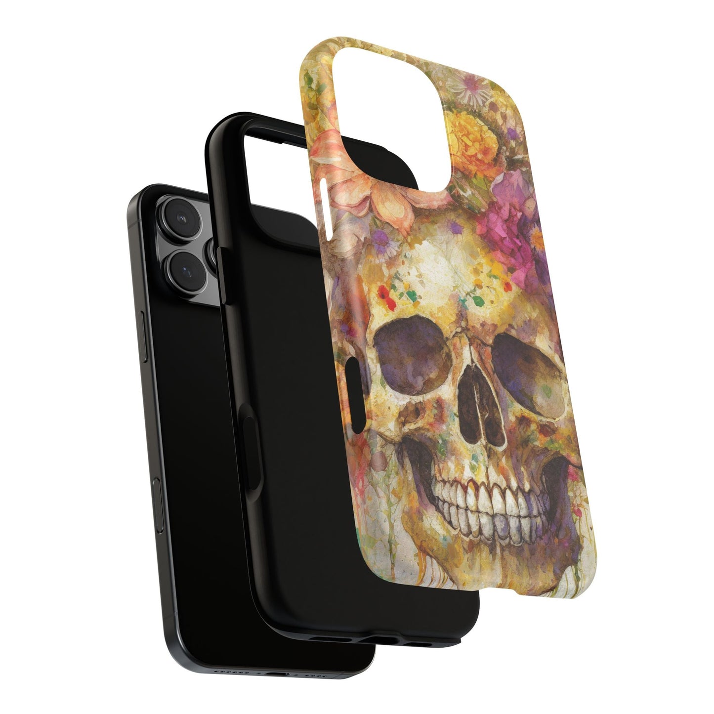 Unique Floral Skull Tough Phone Case