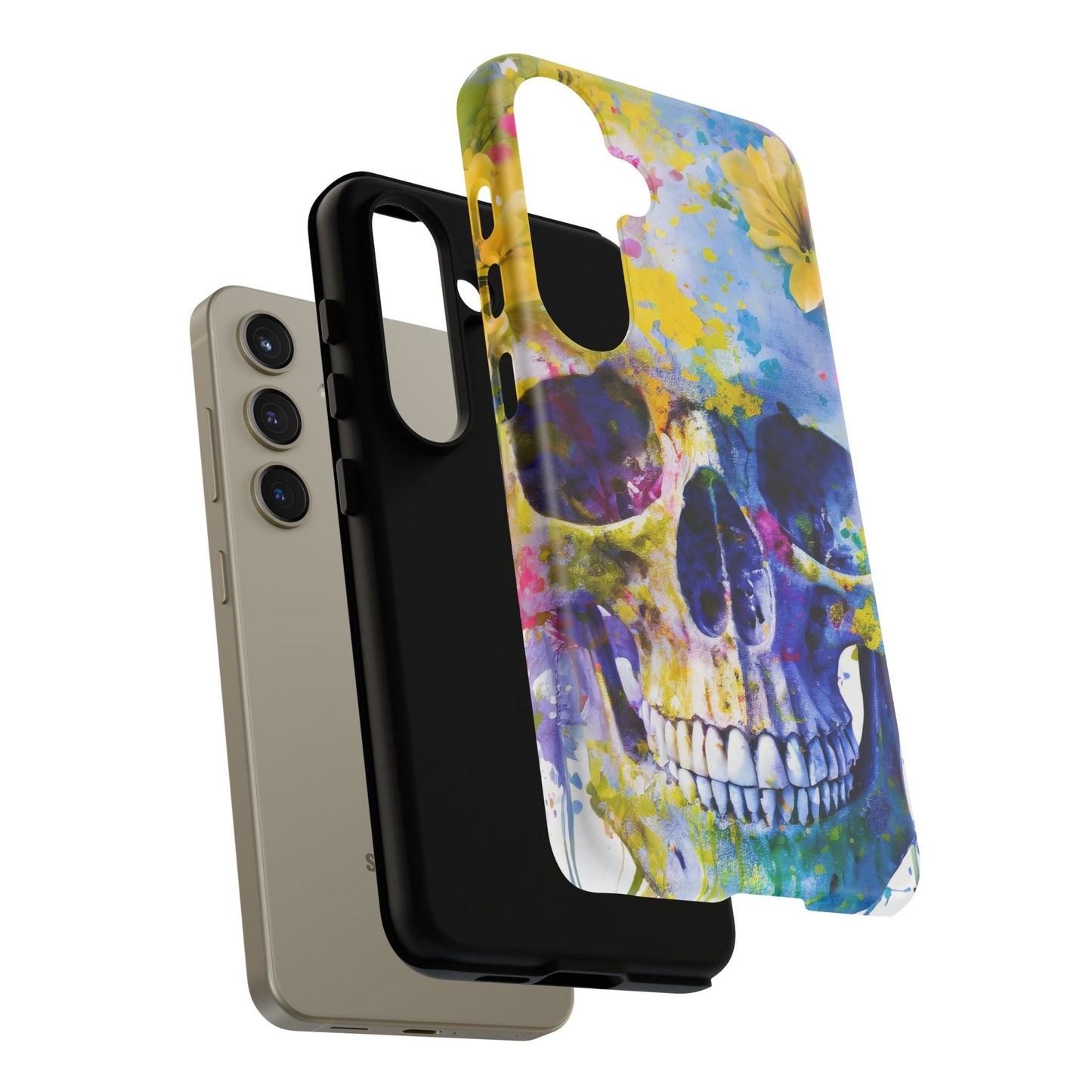 Vibrant Blue Floral Skull Tough Phone Case