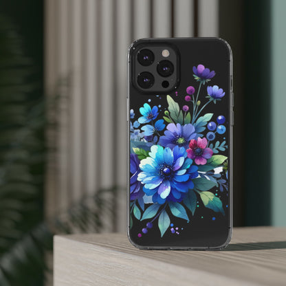 Vibrant Blue Floral Clear Phone Case