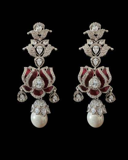 DER809 Lotus Cz earrings -Maroon ( READY TO SHIP )