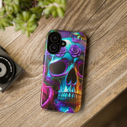 Neon Skull and Roses Vibrant Tough Phone Case