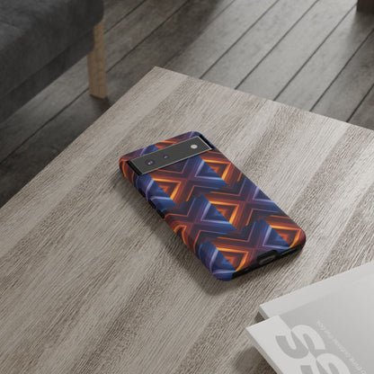 Stylish Tough Phone Case With Blue & Orange Abstract Design