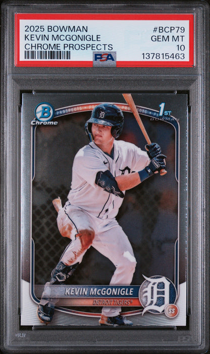 Graded 2025 Topps Bowman Kevin McGonigle #BCP79 Chrome Prospects Rookie RC Baseball Card PSA 10 Gem Mint