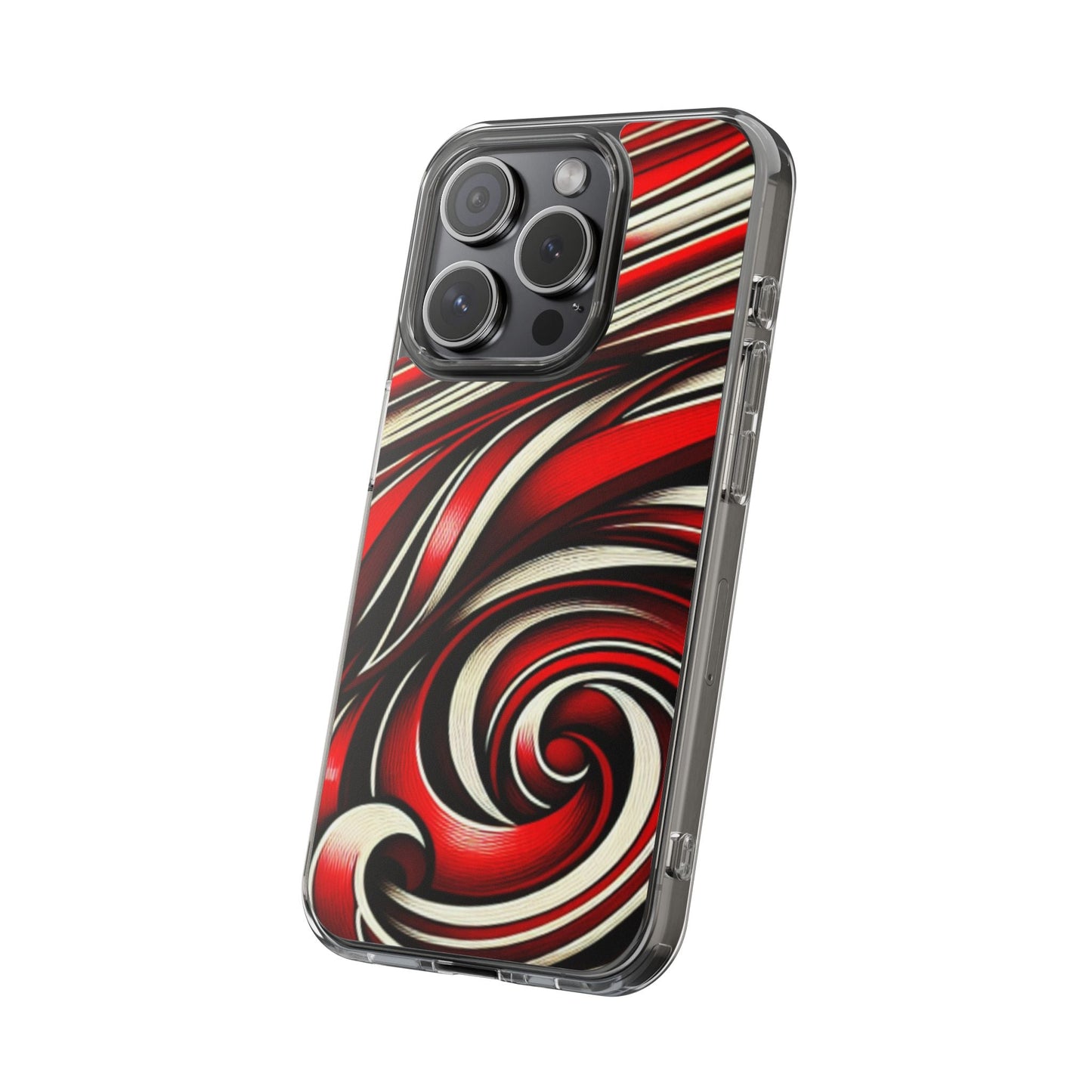 Red & White Swirl Abstract Clear Phone Case