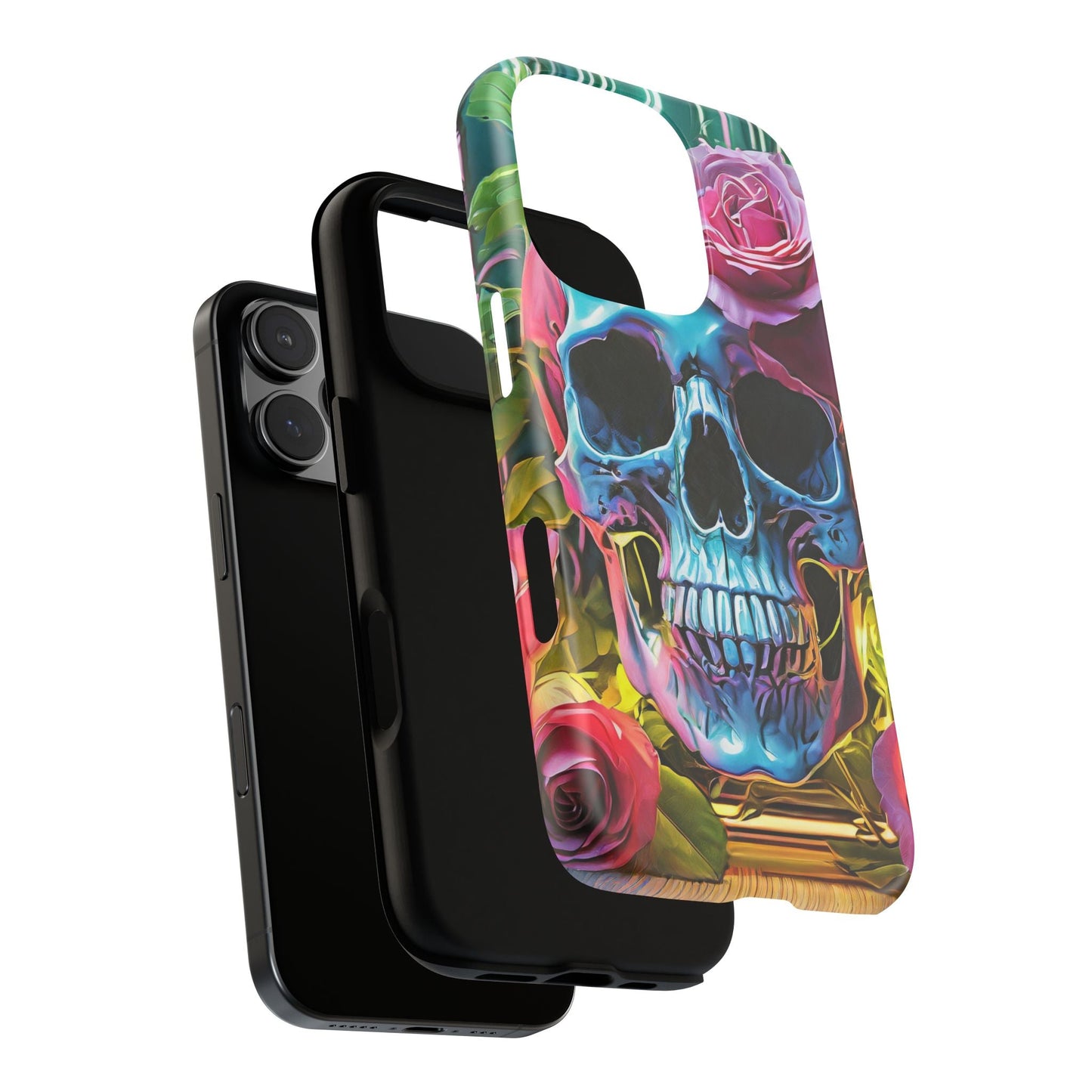 Neon Rose Skull Tough Phone Case
