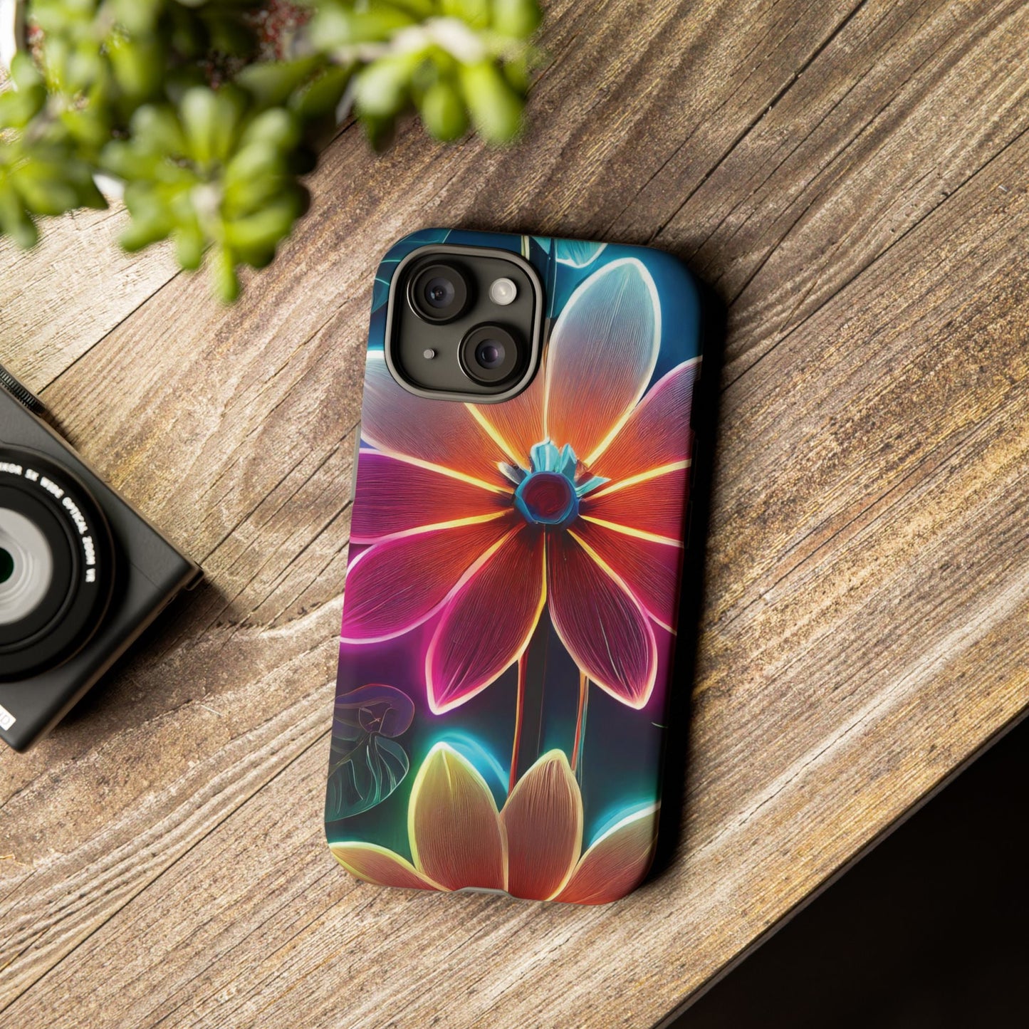 Vibrant Neon Flowers Tough Phone Case