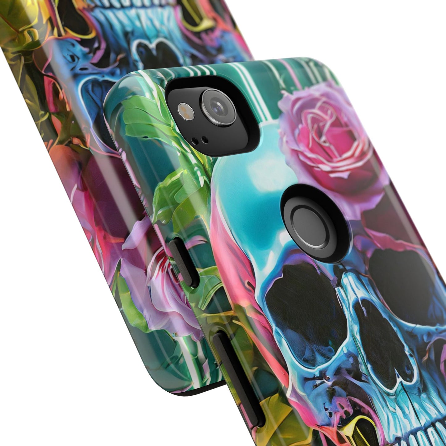 Neon Rose Skull Tough Phone Case