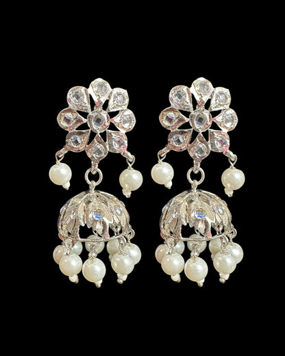 DER753 silver plated jhumka in flower tops ( READY TO SHIP)