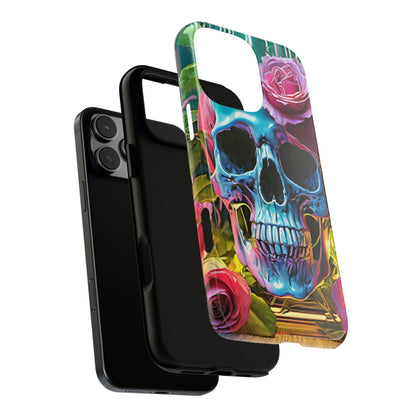 Neon Rose Skull Tough Phone Case
