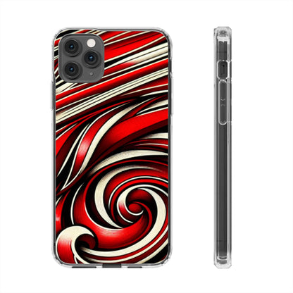 Red & White Swirl Abstract Clear Phone Case