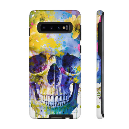 Vibrant Blue Floral Skull Tough Phone Case