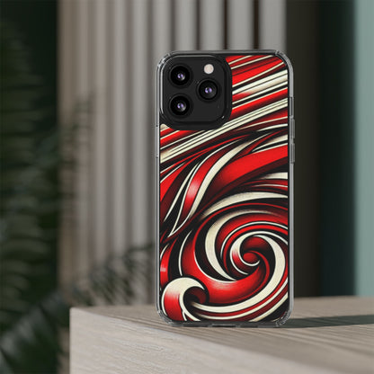 Red & White Swirl Abstract Clear Phone Case
