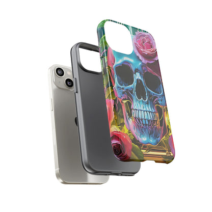 Neon Rose Skull Tough Phone Case