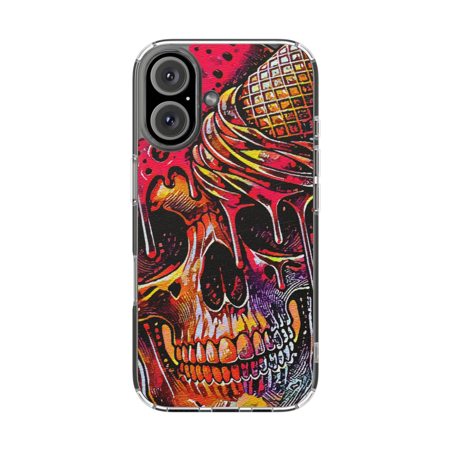 Neon Ice Cream Skull Clear Phone Case