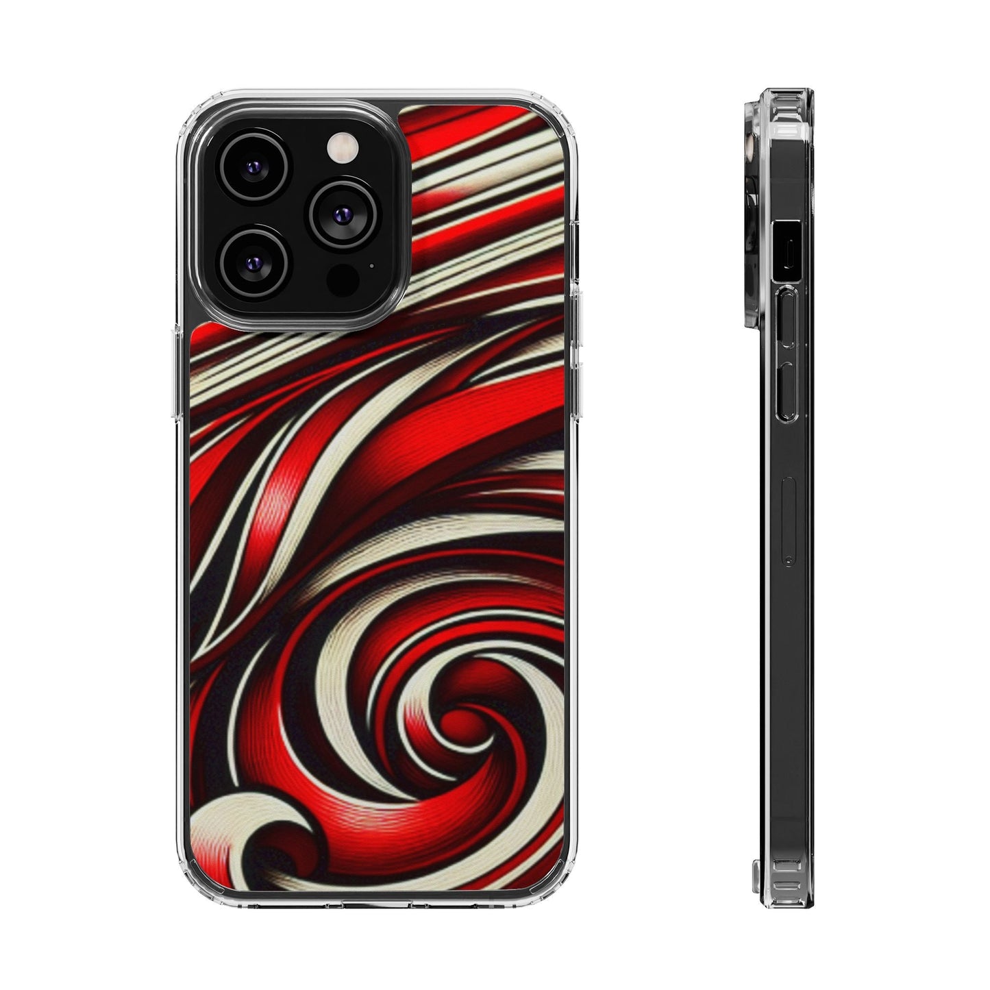 Red & White Swirl Abstract Clear Phone Case