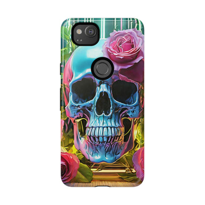 Neon Rose Skull Tough Phone Case