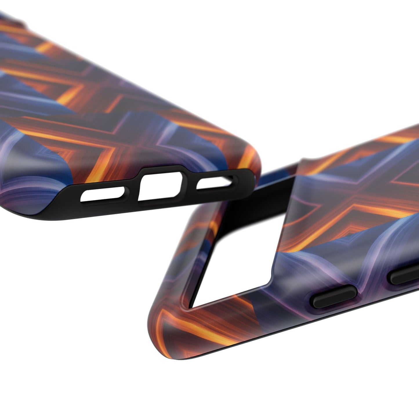 Stylish Tough Phone Case With Blue & Orange Abstract Design