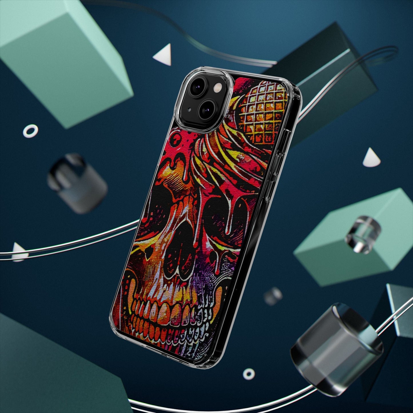 Neon Ice Cream Skull Clear Phone Case