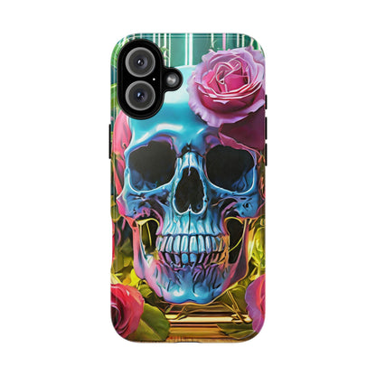 Neon Rose Skull Tough Phone Case