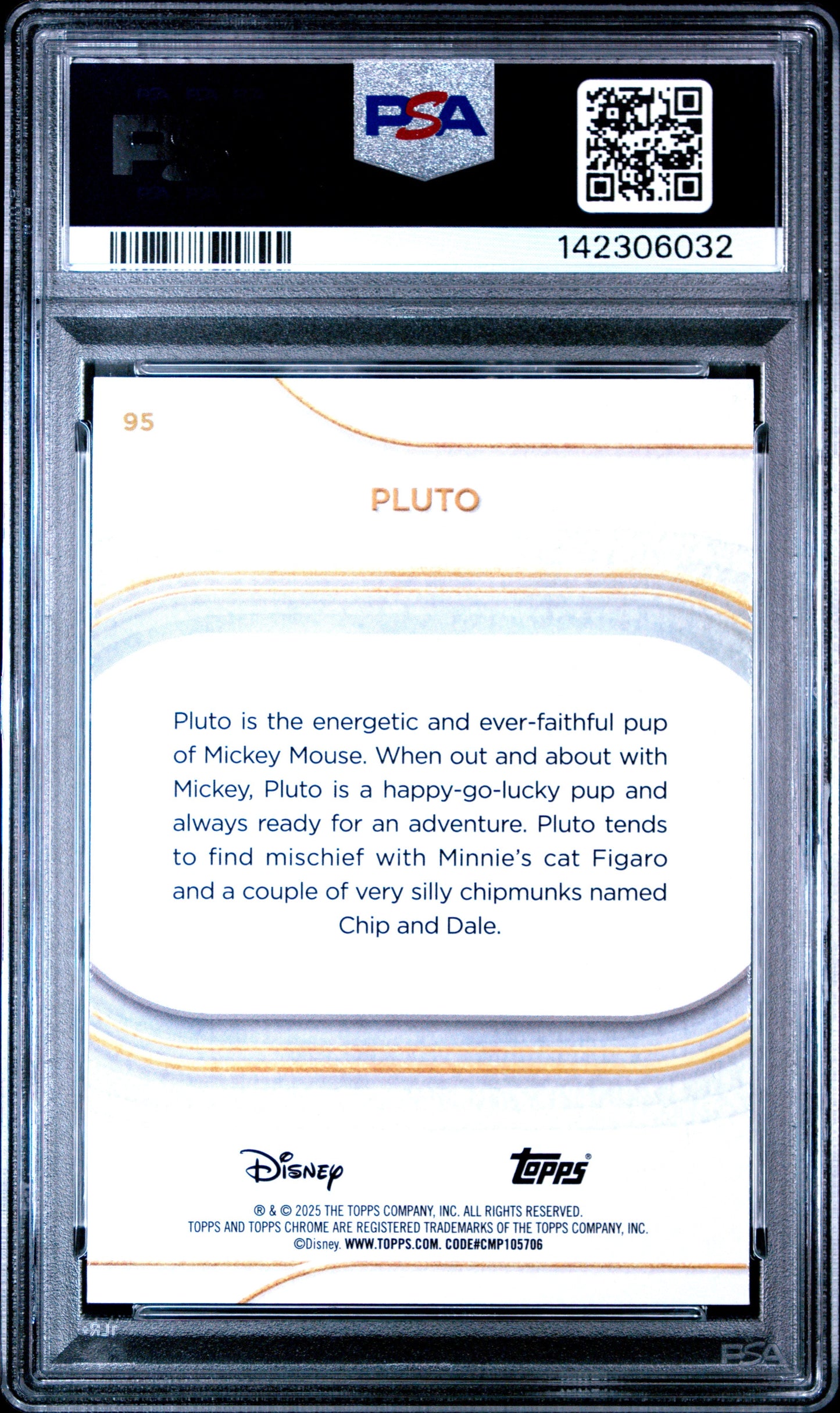 Graded 2025 Topps Chrome Disney Sapphire Pluto #95 Trading Card PSA 10 Gem Mint