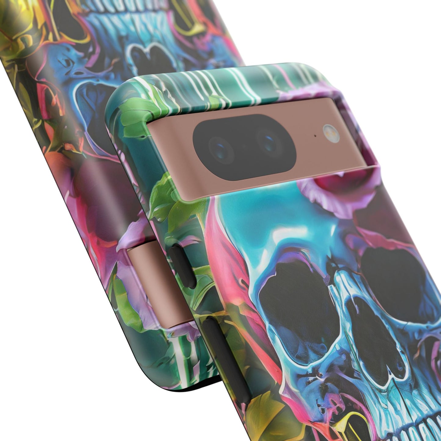 Neon Rose Skull Tough Phone Case