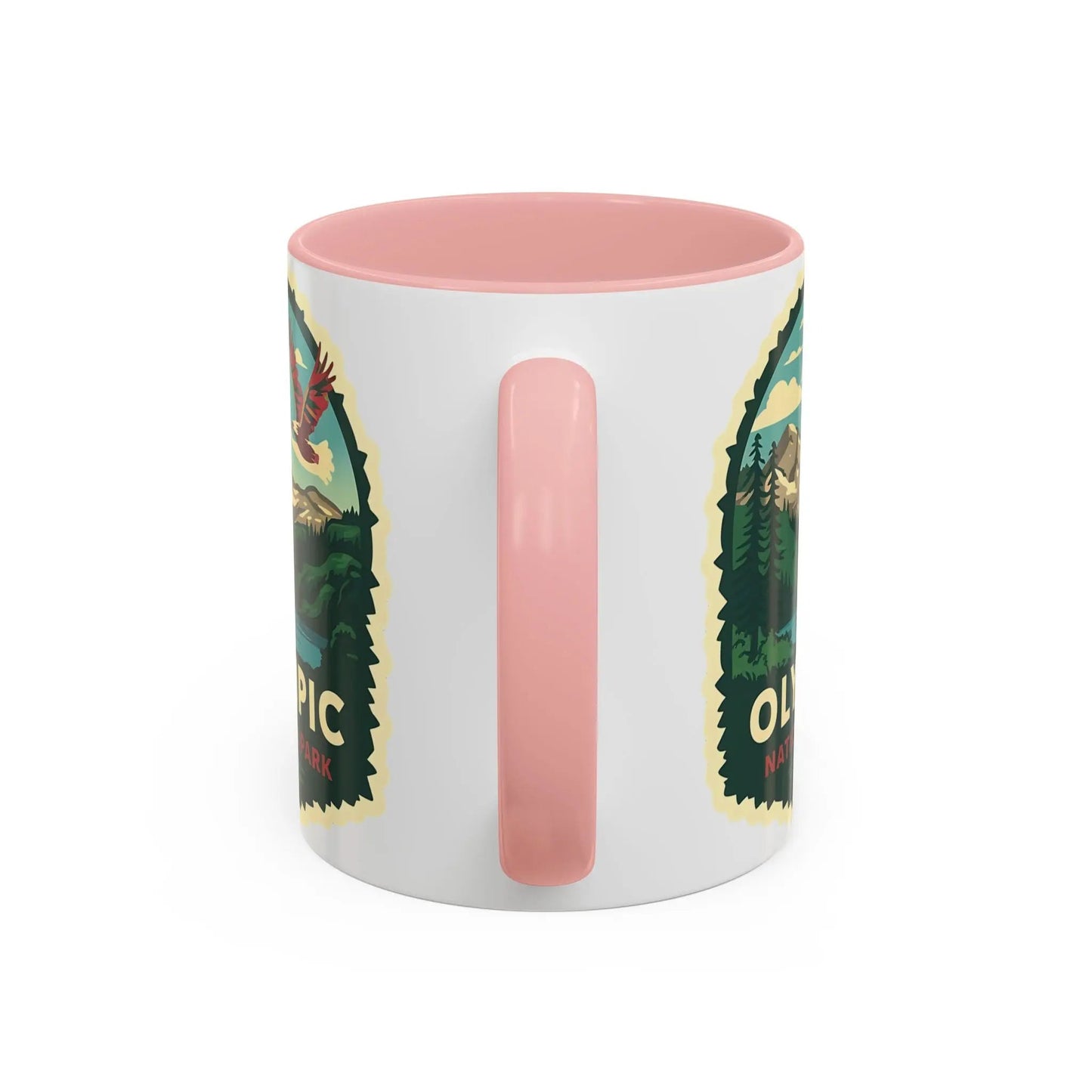Glacier National Park Accent Coffee Mug 11oz 15oz Eagle Fly Over Blue Black Pink Red Outdoor Inspired Ceramic Mug
