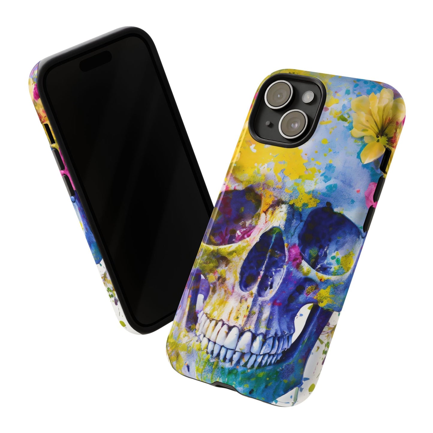 Vibrant Blue Floral Skull Tough Phone Case