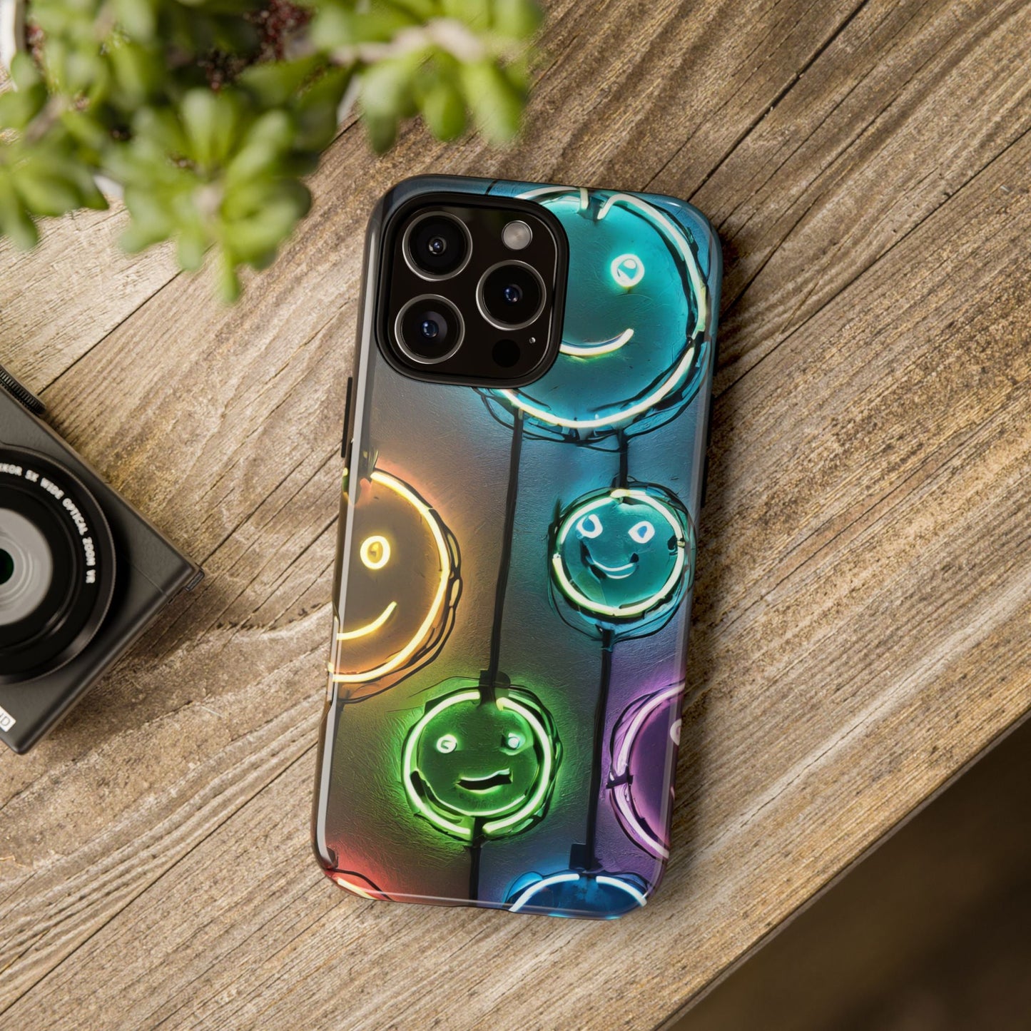 Colorful Neon Smiley Face Phone Case - Tough & Stylish Protection
