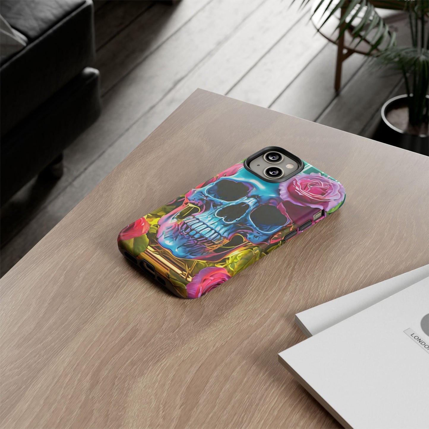Neon Rose Skull Tough Phone Case