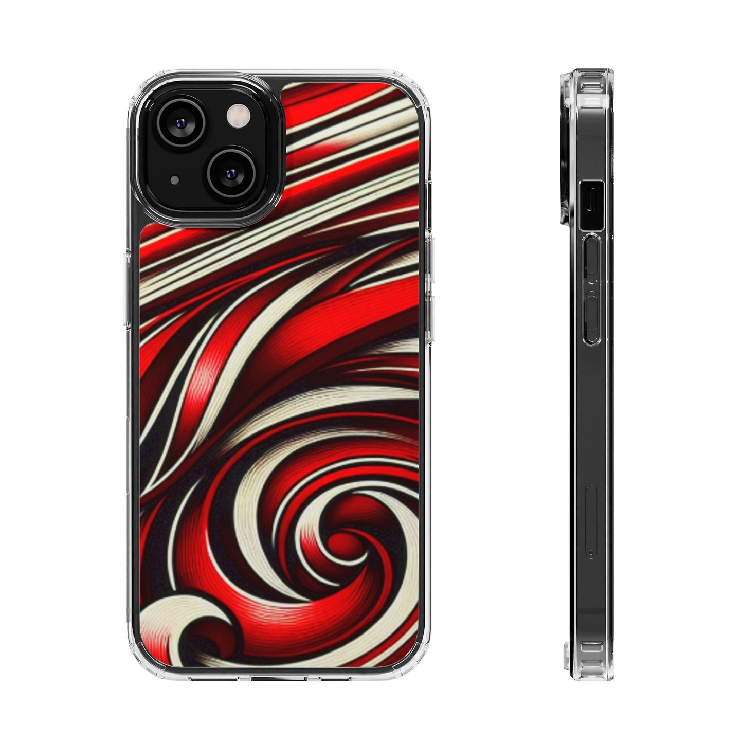 Red & White Swirl Abstract Clear Phone Case