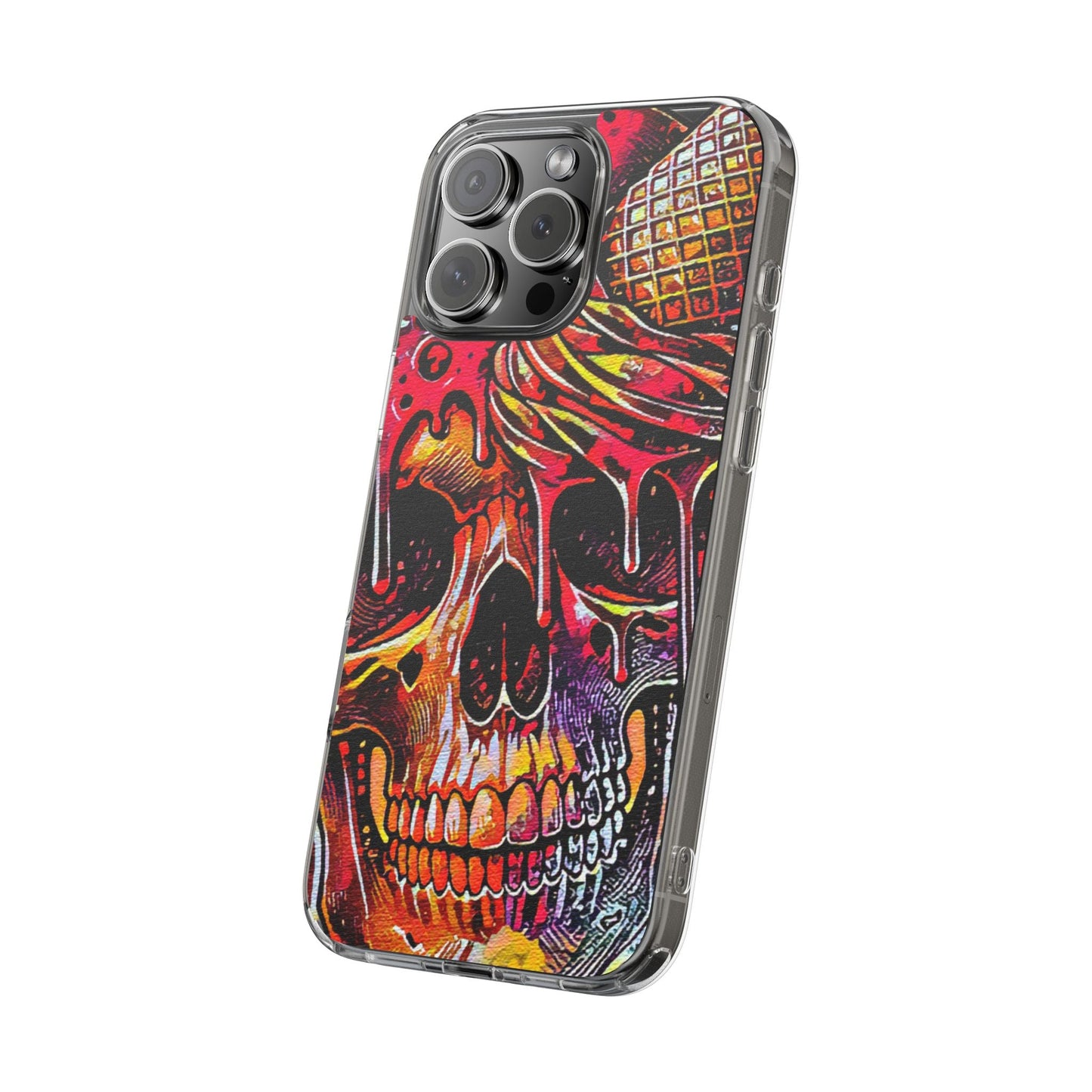 Neon Ice Cream Skull Clear Phone Case