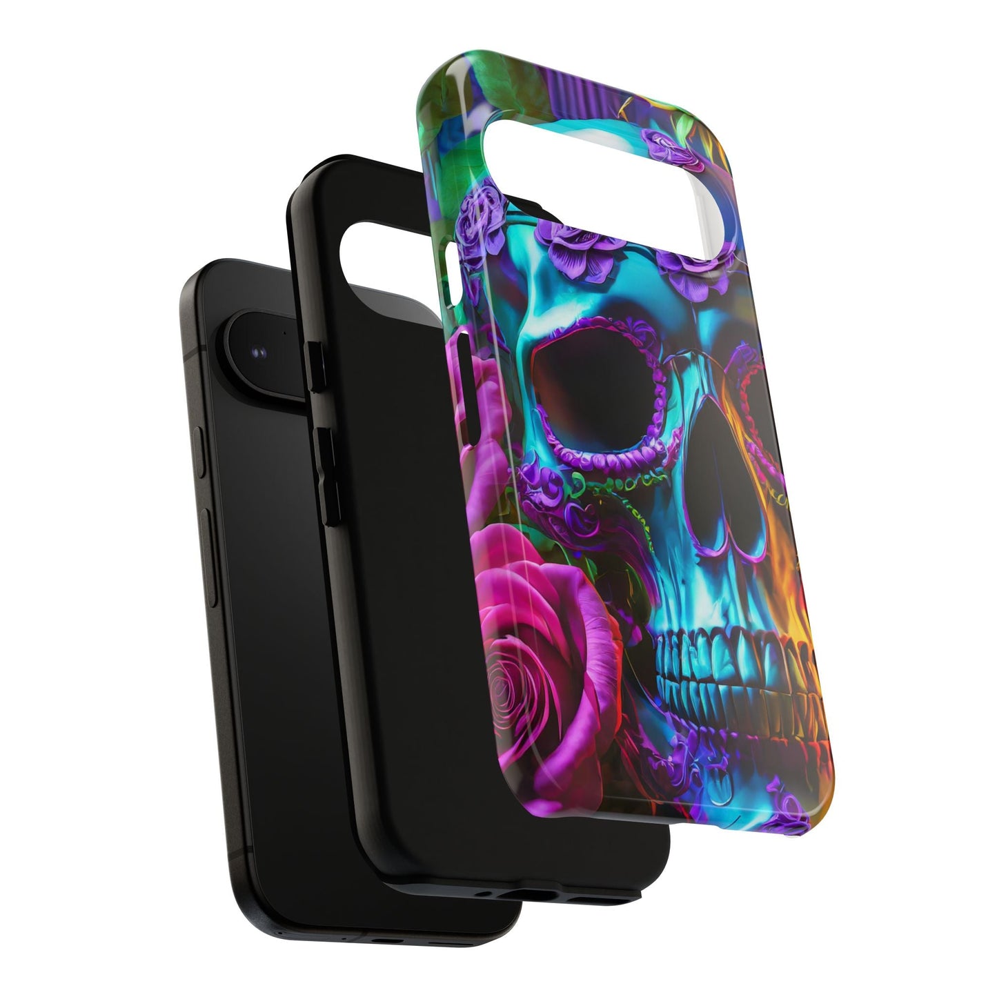 Neon Skull and Roses Vibrant Tough Phone Case