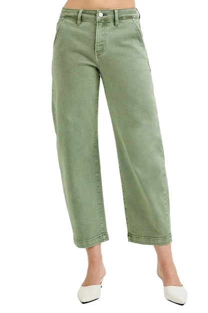 Full Size Tummy Control High Rise Crop Barrel Jeans Plus Size