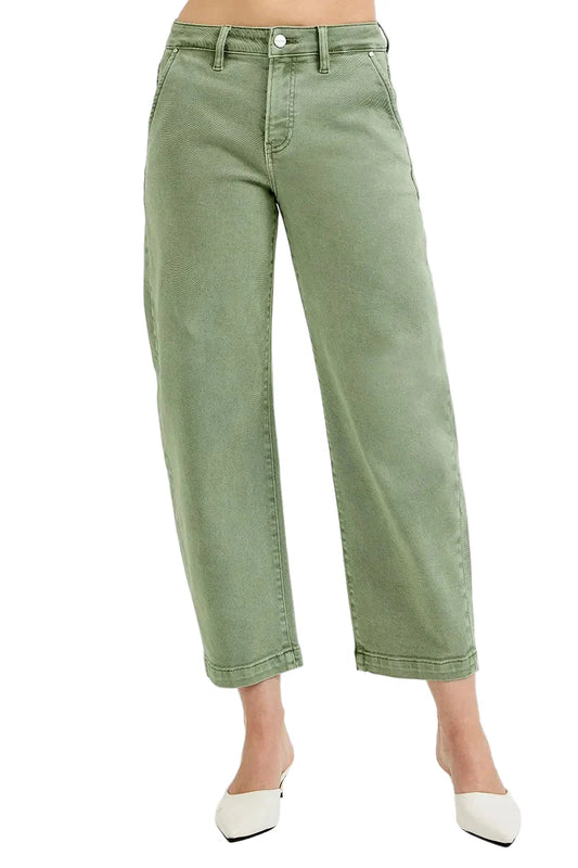 Full Size Tummy Control High Rise Crop Barrel Jeans Plus Size